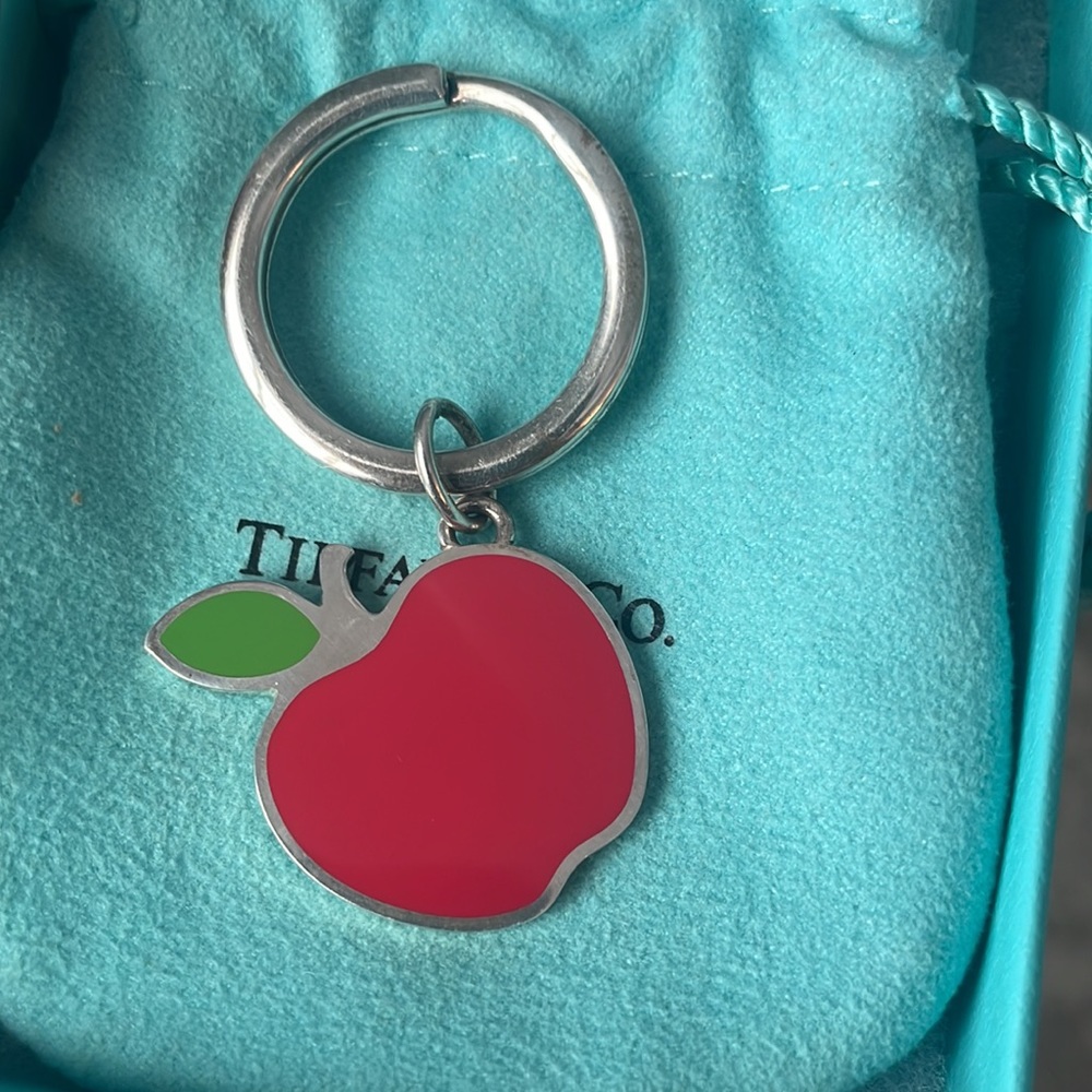 Tiffany & Co. Sterling Silver Red & Green Enamel Heart Keychain
